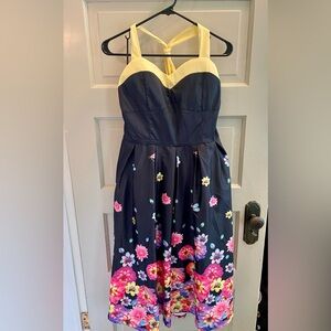 Lindy Bop Halter Style Dress NWOT. Dragonfly and Flower Motif. Size 12